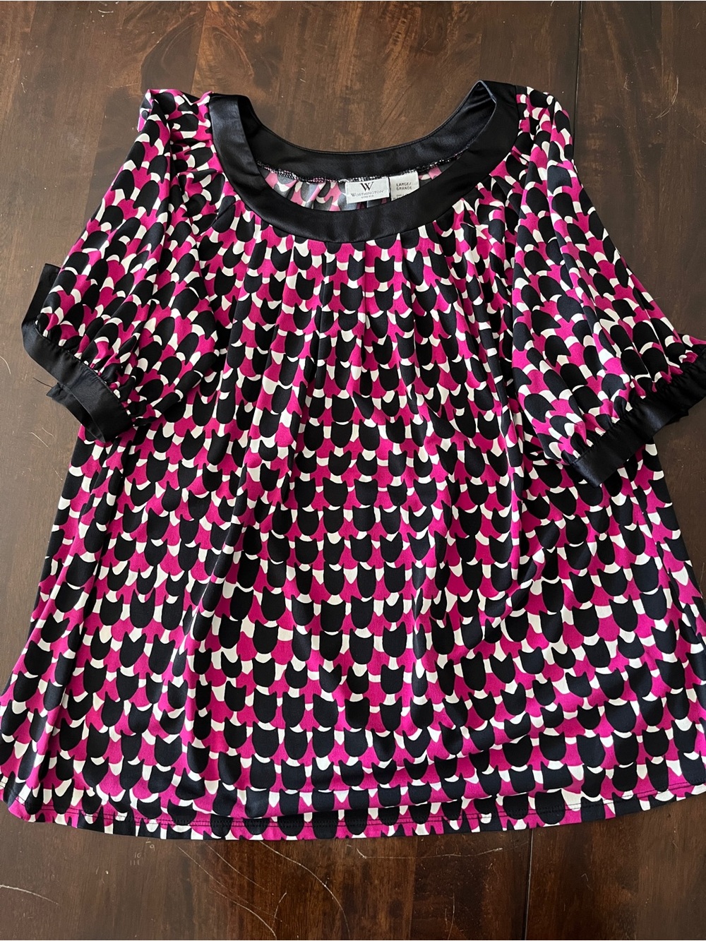 Worthington Black Pink White Patterned Girls' Short Sleeve Top